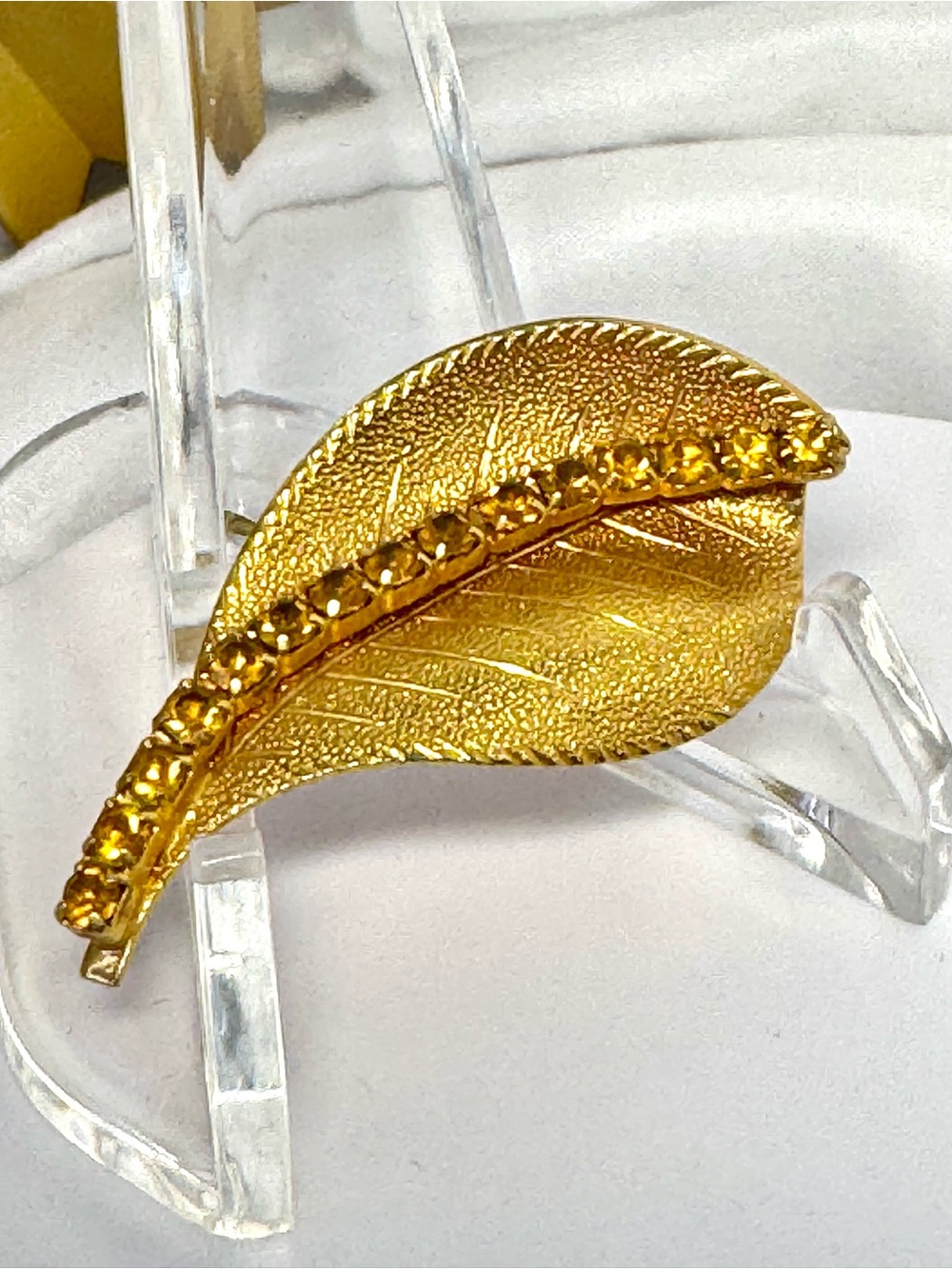 Just in Time for Your Fall Scarf! Gold Leaf Crystal Brooch